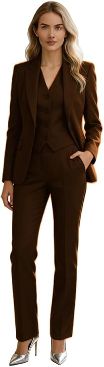 Peak Lapel Womens Pants Suit 3 Pieces Slim Fit Business Suit Blazer Vest Pants Set Prom Tuxedos