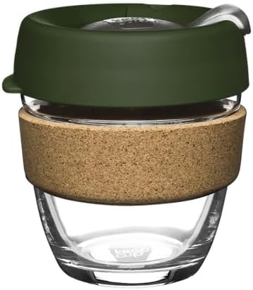 KeepCup Brew Cork - Reusable Coffee Cup Tempered Glass and Natural Cork, S 8oz227ml - Pine