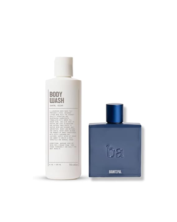 Blu Atlas Mens Grooming Set - Bountiful Eau De Parfum 100ml, Santal and Cedar Body Wash 8 oz - Sulfate-Free, Warm, Sophisticated Scent Duo with Lasting Freshness