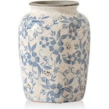 Rustic Blue and White Porcelain Flower Vases - Chinoiserie Vase, Ceramic Ginger Jars - Home, Living Room, Office Decor