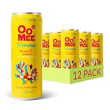 OoMee Prebiotic Drink | Peach & Lemon | Plant-Based Vegan Beverage with Marine-Sourced Agar Prebiotics (Seabiotics) for Digestive & Gut Health Functional Drink 12oz Cans, 12-Pack