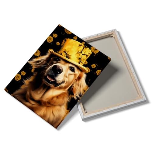 Fun Dog Painting Wall Art Fashion Dog Painting Canvas Print Poster Cute pet Dog Art Modern Living Room Bedroom Childrens Room Bathroom pet Shop Decoration 12x16inch Framed