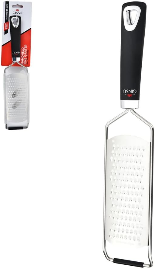 GINSU Stainless Steel Fine Handheld Grater for Parmesan Cheese, Vegetables, Zucchini, and Spices | 12 Inch Length Kitchen Shredding Tool with Ergonomic Non-Slip Handle | Dishwasher Safe