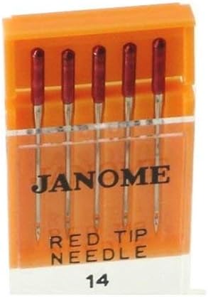 Janome 5 Pk Embroidery Sewing Machine Needles Red Tip Size 14 (90/14)