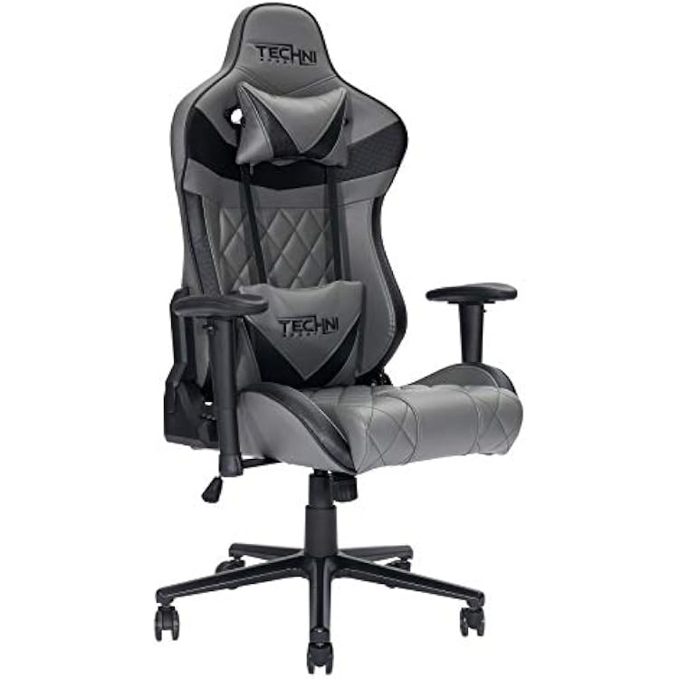 Techni Sport Ergonomic Office Chair with Foam Seat and Padded Arms, PC Gaming Chair with Height and Tilt Adjustment, Grey