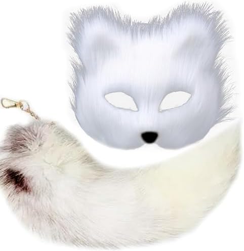 YXCFEWD Therian Mask and Tail - Womens Fox Wolf Furry Cat Mask & Tail Set
