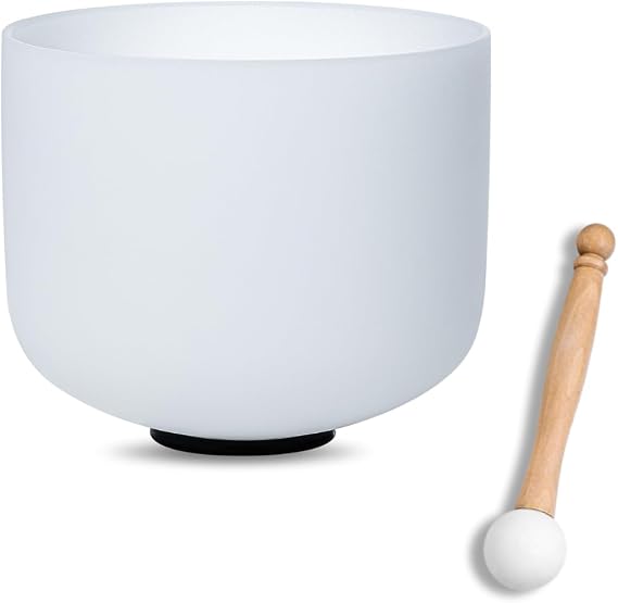7inch White C Note Root Chakra Quartz Crystal Singing Bowl with Rubber Mallet for Meditation Healing Yoga Sound Bath