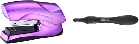 Bostitch Office Heavy Duty 40 Sheet Stapler, Small Stapler Size, Fits into The Palm of Your Hand; Metallic Purple & Professional Magnetic Easy Staple Remover, Black (40000M-BLK)