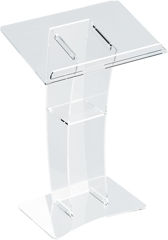 Acrylic Podium Stand, Clear Countertop Pulpit with Storage Shelf and Book Stopper, 23.6 x 15.7 x 45.2In L x W x H Podium Stand with 15 Table Tilt Angle, Pulpits for Churches Schools Conferences
