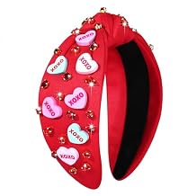 Valentine's Day Headband for Women, XOXO Red Pink Beaded Heart Headbands with Rhinestone Crystal Knotted Jeweled Hairband, Valentine's Day Hair Accessories Gifts