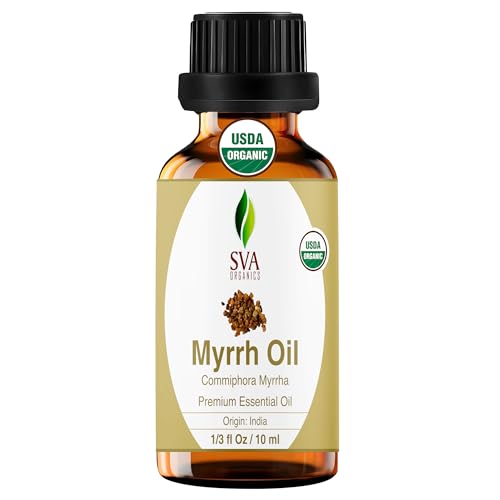 SVA Myrrh Essential Oil Organic 13 Fl Oz 100% Natural Organic Myrrh Oil - for Diffuser, Hair Care, Face, Skin Care, Aromatherapy, Scalp and Body Massage, Soap and Candle Making