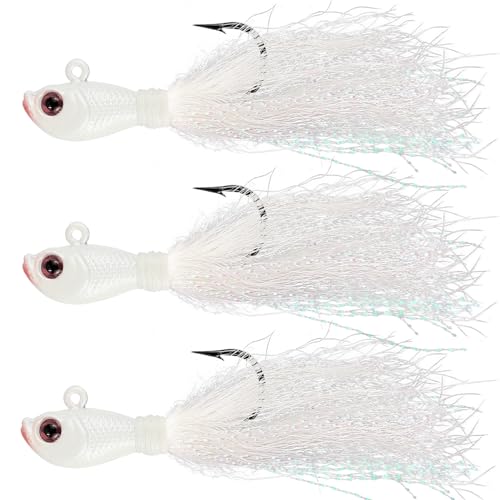 Eupheng Bucktail Jigs, Saltwater Bucktail Fishing Jigs Surf Fishing Hair Jig for Freshwater Saltwater Bass Bluefish Walleye Snook 14oz-2oz