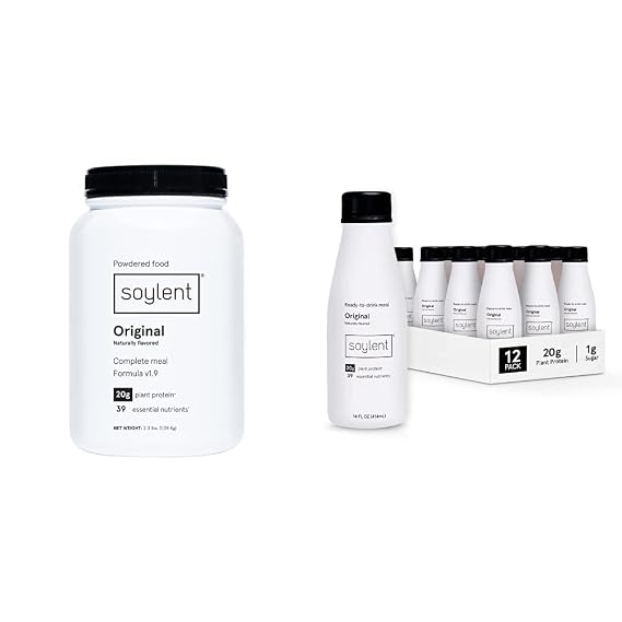 Bundle of Soylent Original Powder and Ready-to-Drink Shakes - Plant Based Meal Replacement Powder, 36.8oz tub + Soylent Original Meal Replacement Ready-to-Drink, 14oz, 12 Pack