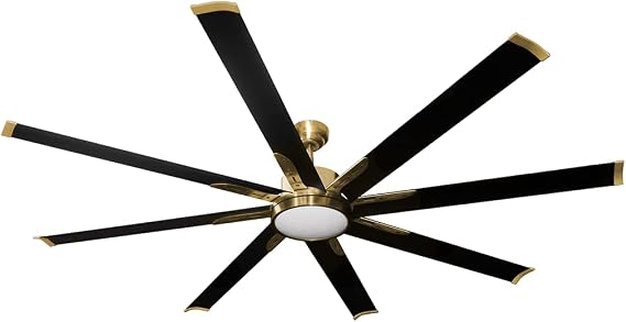 Indoor Outdoor Ceiling Fan with Light 72 Inch Modern Large Ceiling Fan with LED Light for Living Room Bedroom Champagne Gold and Mate Black 8 Blades (+6 Inch Downrod)