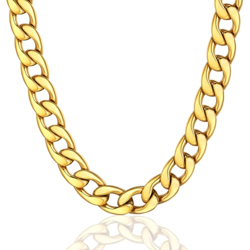 ChainsPro Cuban Link Necklace for Men, SilverBlackGold Plated Stainless Steel Mens Chain Necklace 591215 MM Width,14-30 Length Hip Hop Accessories Jewelry Gifts for Fathers Day Christmas