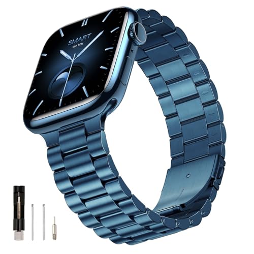 SUNFWR Compatible with Apple Watch Band 44mm 45mm 42mm 46mm 49mm for Men Women, Stainless Steel Metal iWatch Band for Apple Watch Ultra 2, Ultra Series 10987654321SESE2No case