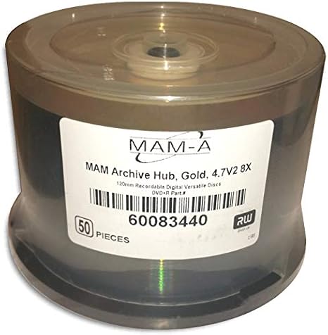 4.7 GB MAM-A (Mitsui) GOLD 8X DVD+R's (Archival-grade) 50-pak in Cakebox