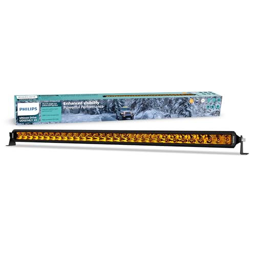 Philips Ultinon Drive 5014LY 30 Yellow LED Lightbar Single Row 3000K Selective Beam, 4900 Lumens, Off-Road Auxiliary Driving Lamp, IP69K Waterproof, IK07 Shockproof, Stainless Steel Brackets