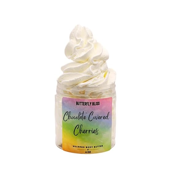 Chocolate Covered Cherries Whipped Body Butter Decadent Cherry & Cocoa Scent Shea, Mango & Coconut Cream Vegan, Paraben-Free Moisturizer 4 oz Jar