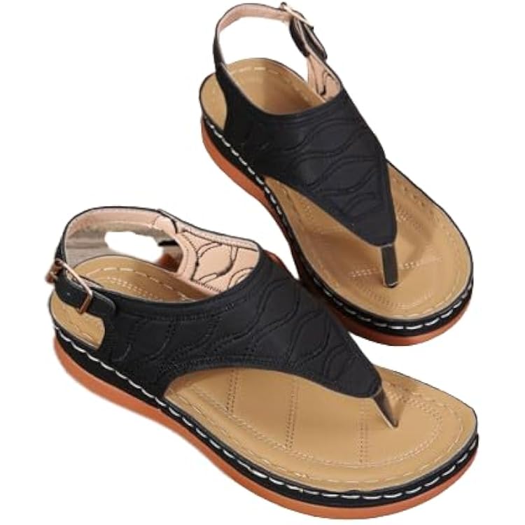 Fublazeze Orthopedic Sandals - Womens Walking Slippers with Arch Support, Anti-Slip, Breathable, Vintage Slip On Flip Flops, Dressy Summer Flat, Size:12, Black