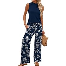 WIHOLL Two Piece Set for Women Summer Spring Outfits Cruise Travel Airport Beach Vacation Mock Neck Wide Leg Pants Set