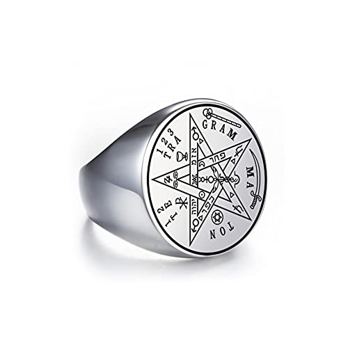 Dreamtimes Vintage Tetragrammaton Viking Rings Wahyeh Magical Blessed Pentagram of Solomon Amulet Stainless Steel Punk Ring