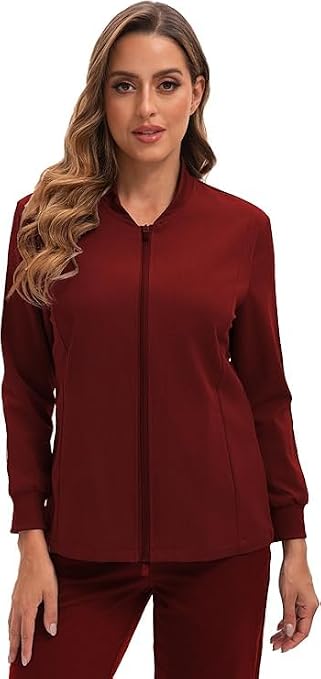 Scrub Jacket for Women, Zip Front Warm-up Uniform Coat with 4 Pockets, Ultra Soft and Durable