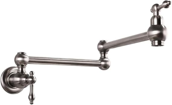 Brushed Brass Kitchen Pot Filler Faucet Wall-Mounted Dual Handle 360° Swivel Foldable Single Cold Tap with Double Jointed Swing Arms for Easy Use
