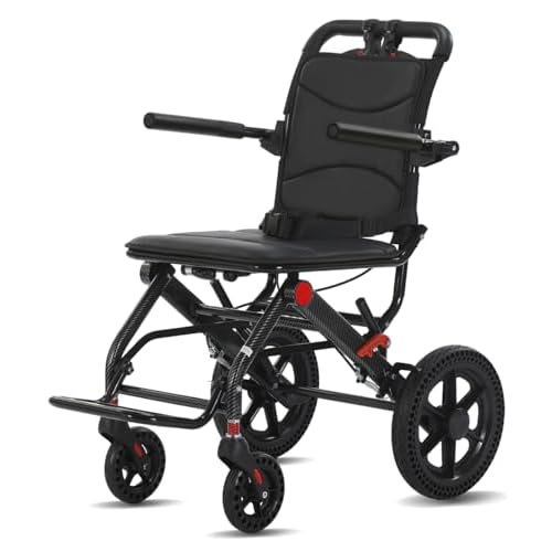Ultra Light Portable Folding Transport Wheelchair Lightweight Transport Travel Chair Support Aluminum Wheelchair for Adults and Seniors with Handle