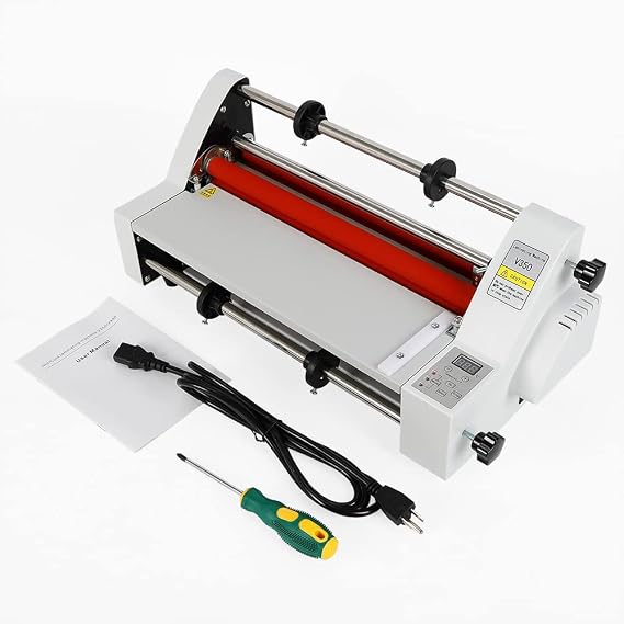 Hot Cold Roll Laminator, 110V 13" V350 Laminator Digital Display Single&Dual Sided Laminating Machine 4 Rollers Hot Cold Roll Laminator for Home Office School