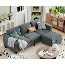 Sectional Couches for Living Room - Convertible L Shaped Couch with Storage Ottoman 3 Seater Modern Velvet Grey Sofa for Small Space Studio Basement Loft
