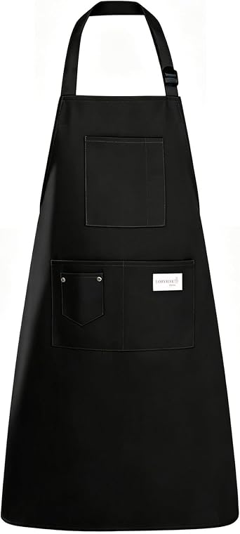Kitchen Apron, Chef Aprons for Men Women with 5 Pockets, Adjustable Bib Barista BBQ Work Apron for Cooking