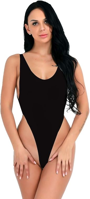 MSemis Women Semi See-Through High Cut Bodysuit Jumpsuit Thong Leotard Rompers