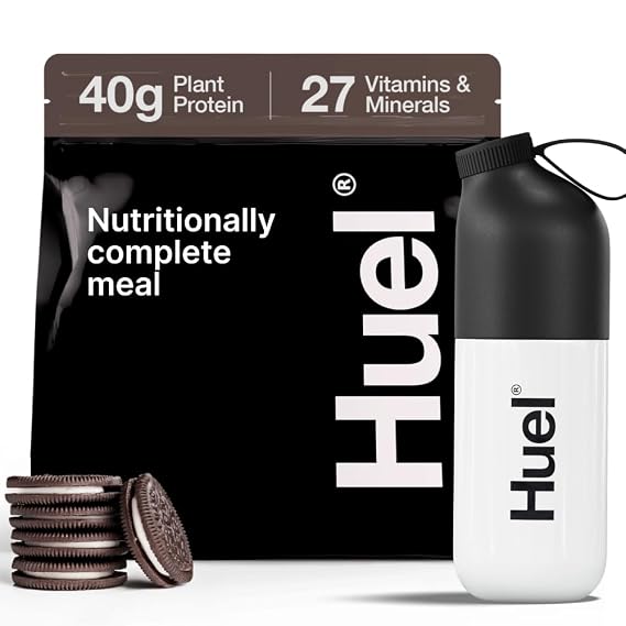 Huel Black Edition Bundle | Cookies and Cream 40g Vegan Protein Powder + Shaker Bottle | Nutritionally Complete Meal | 27 Vitamins and Minerals, Gluten Free | Lockable Lid to Avoid Spills | BPA Free