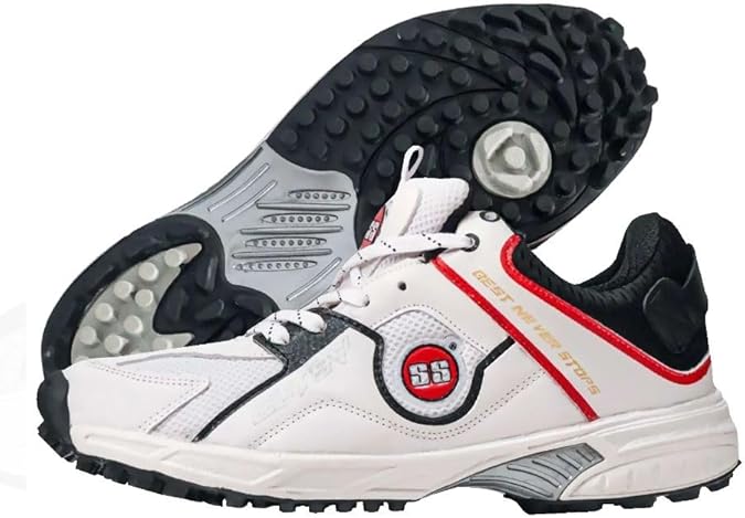 SS Cricket Gutsy Light Weight Cricket Shoes for Professional Cricket Players, with Rubber Studs, Color - White, Adult Size