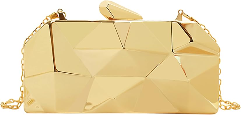 Van Caro Womens Metal Clutch Geometric Evening Handbag Diamond Chain Purse