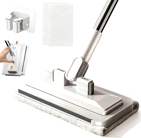 Hands-Free Multi-Purpose Flat Mop, 2026 Convenient Cloth Changing Mini Mop Long Handle Wet and Dry Flat Mopping, Sweeper Stick Lightweight Snap for Corners Multi Surface (37)