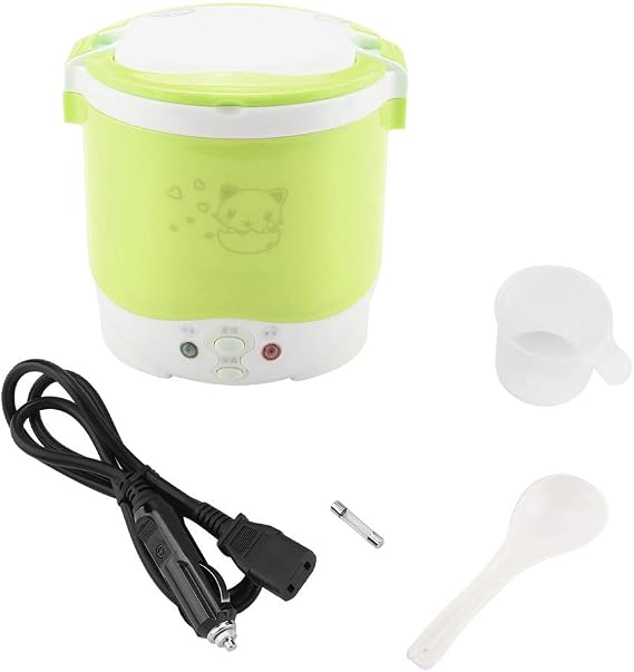 1L Mini Electric Rice Cooker - 12V 100W Rice Cooker - Food Steamer for Cars - for Rice, Porridge, Nutritious Eggs (Green)