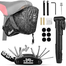 WOTOW Bike Tyre Repair Kits, Waterproof Bicycle Saddle Bag & 120 Psi Mini Pump & Multifunctional Bike Tyre Lever & Self Adhesive Patch Portable Repair Cycling Tool Set for Riding Mountain BMX