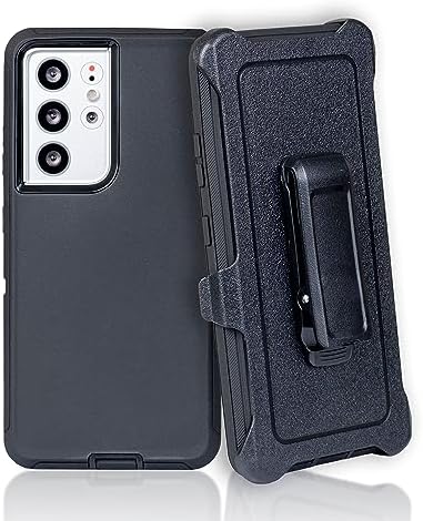 WallSkiN Case for Galaxy S21 Ultra 6.8 Heavy Duty Full Body Military Grade Drop Protection Carrying Cover Holder | Holster for Men Belt with Clip Stand BlackBlack
