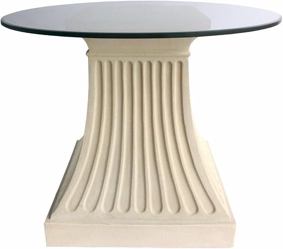 Maykoosh Round Dining Table - 36 Inch Asian Fusion Fluted Tabletop - Durable Limestone Base