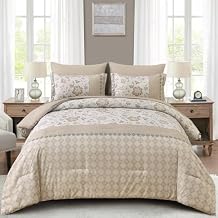 WONGS BEDDING Black Comforter Set Queen, 7 Pieces Bed in a Bag Floral Geometric Patchwork Soft Microfiber Comforter Bedding Set with Comforter, Flat Sheet, Fitted Sheet, Pillow Shams,Pillowcases