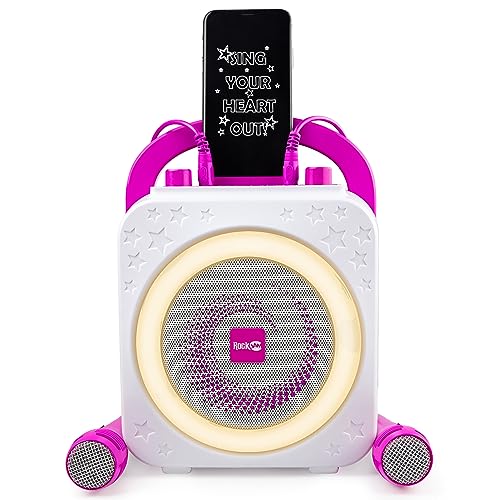 RockJam 10-Watt Rechargeable Bluetooth Karaoke Machine with Two Mics, Ring Light & Voice Effects