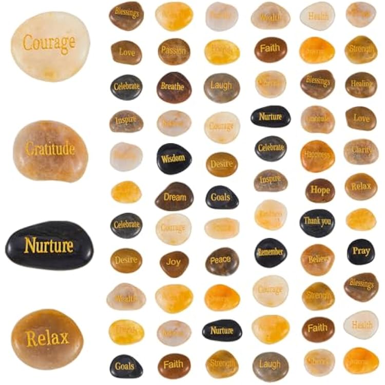 Fabbay Engraved Inspirational Stones, Encouragement Motivational Rocks with Words, Natural River Stone Bulk Set for Garden Decor, Meditation, Positive Gifts & Easter DecorationsVintage Color,40 Pcs