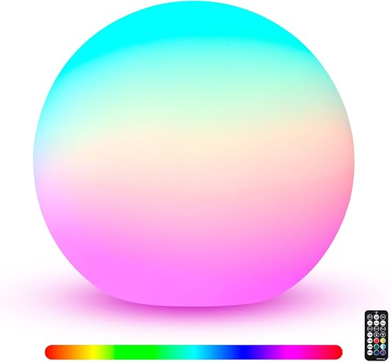 BLUEYE 6Inch LED Ball Night Light,200Lumens,16RGB Therapy,Remote Control Table Lamp,Rechargeable Orb Globe Sphere Ambient Lighting for Relax,IP68