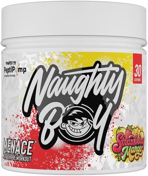 Naughty Boy Menace V2 Pre Workout Powder - High Stim Pre-Workout Supplement for Energy, Focus, Pump & Performance, Gym Training & Endurance -[ 30 Servings ] (Strawberry Mango)
