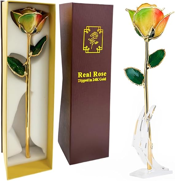 Gold Dipped Multi Roses - Dipped 24K Gold Real Rose - Genuine One of a Kind - Eternal Romantic Present for Her - Ideal for Valentine's Day, Mother's Day, Anniversary, Birthday