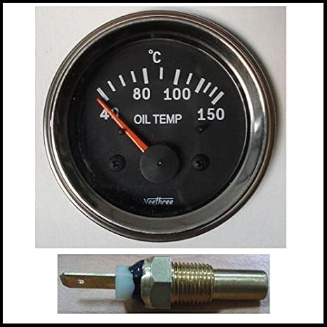 Oil Temperature Gauge Electrical (Chrome Bezel/Black dial) with Sender