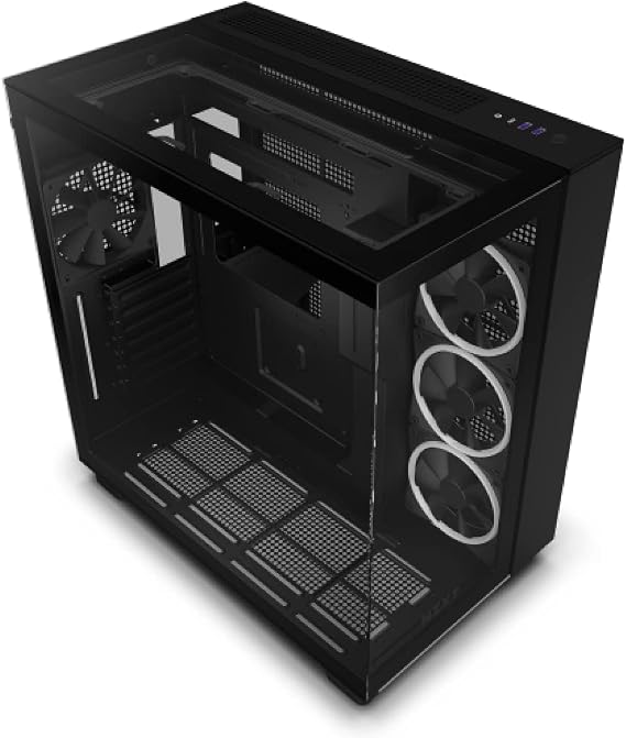 NZXT H9 Mid-Tower Gaming PC Case - 3 RGB Fans, Glass Panels, 360mm Radiator Support, Cable Management - Black