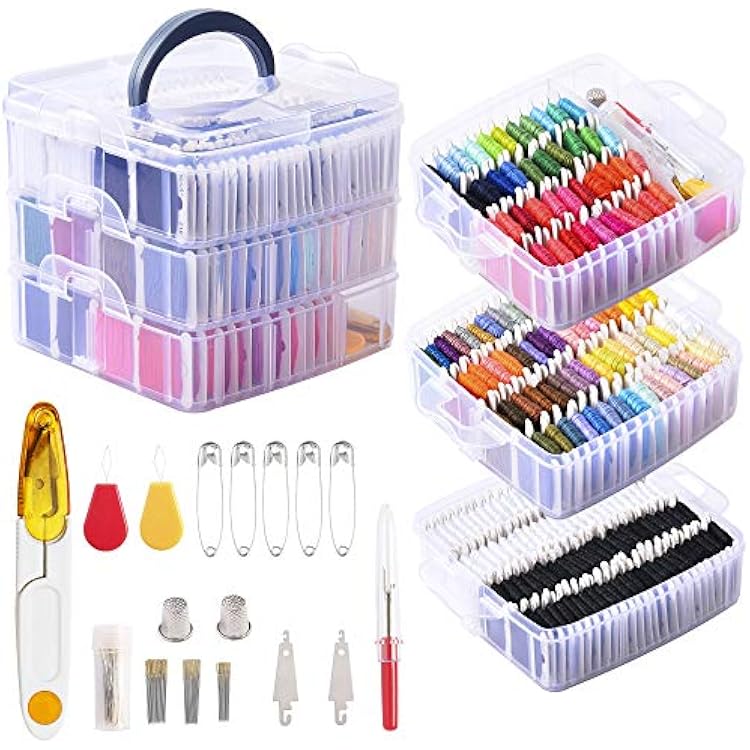 201 Pack Embroidery Floss Kit, Includes Embroidery Threads 3-Tier Organizer Box Embroidery Kits for Friendship Bracelets Cross stitch DIY Floss Craft, Gift for Halloween Christmas Mothers Day
